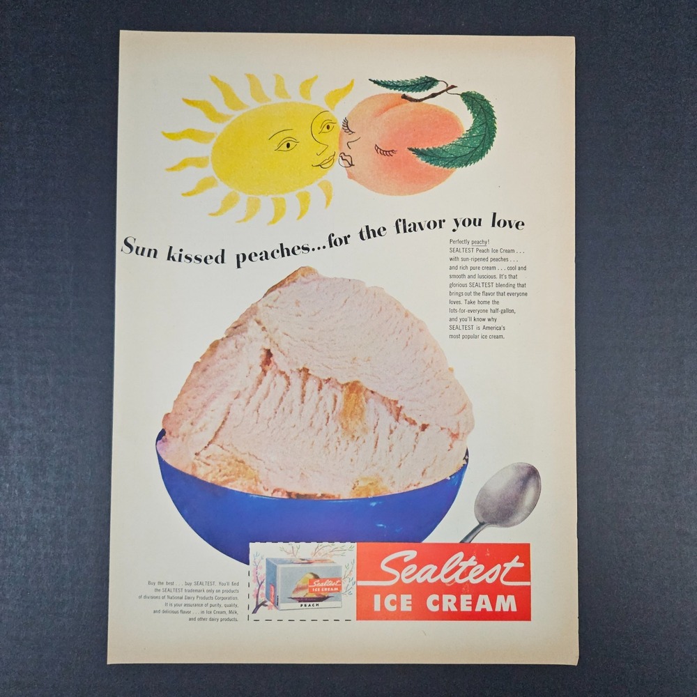 1951 Sealtest Peach Ice Cream Vintage Print Ad Sun Kissed National Dairy Product